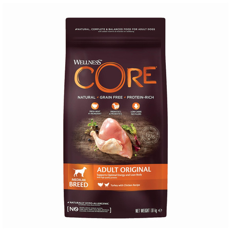 WellnessCORE Adult Original, karma sucha, dla dorosłych psów średnich ras, indyk i kurczak, 1,8 kg