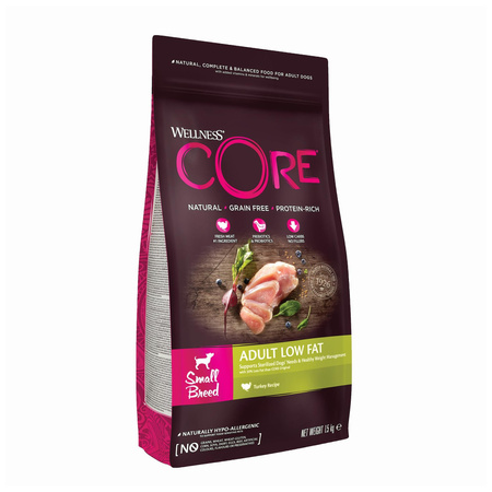WellnessCORE Small Breed Low Fat, karma sucha, dla dorosłych psów małych ras, indyk, 1,5 kg