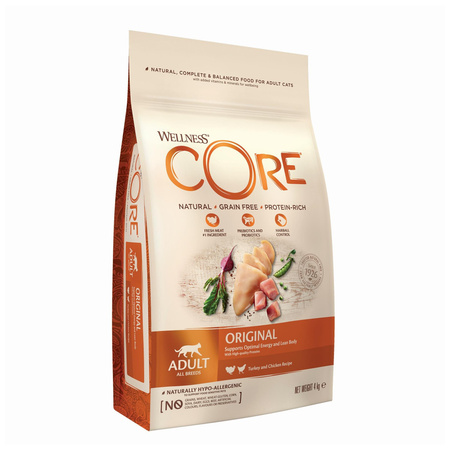 WellnessCORE Original, karma sucha, dla kotów dorosłych, indyk i kurczak, 4 kg
