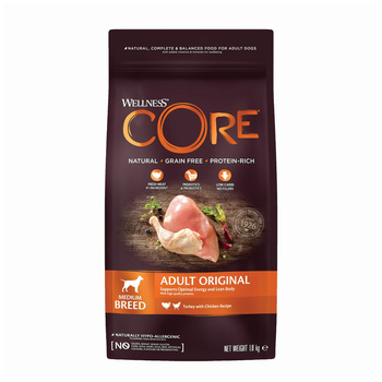 WellnessCORE Adult Original, karma sucha, dla dorosłych psów średnich ras, indyk i kurczak, 1,8 kg