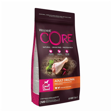 WellnessCORE Small Breed Original, karma sucha, dla dorosłych psów małych ras, indyk i kurczak, 1,5 kg
